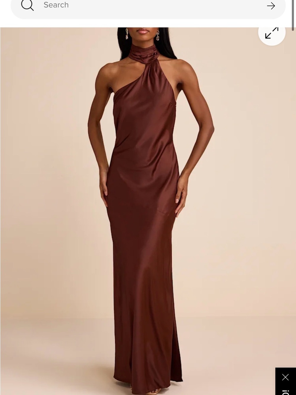 Madalena Dark Brown Satin Cowl Back Maxi Dress - Lulus size M NWT